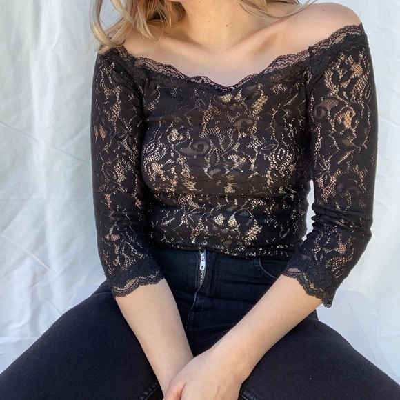 Vintage Y2K Black Off The Shoulder Lace Top